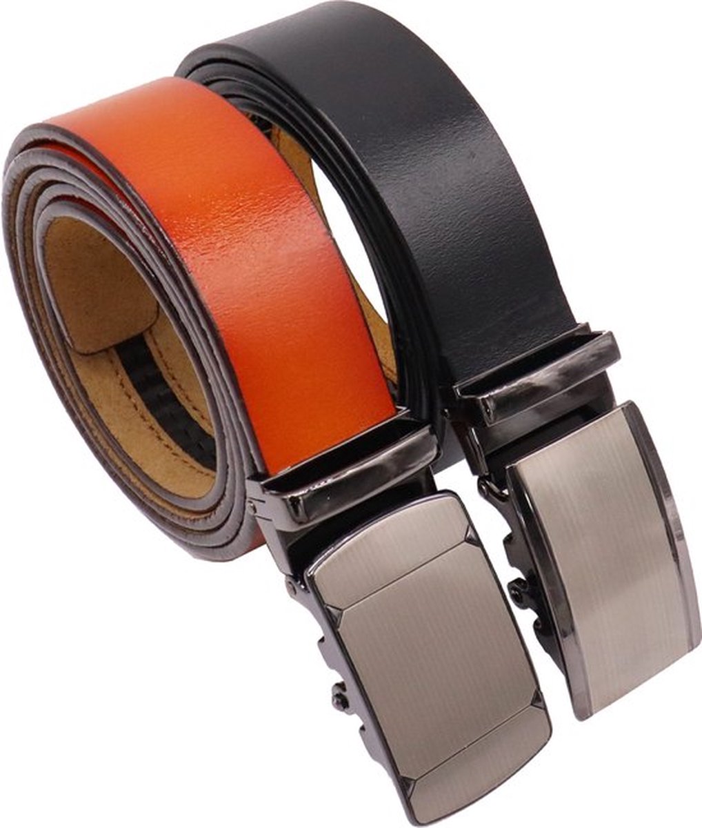 Suwequest Lederen Mannen Riem Luxe Koeienhuid Mode Legering Automatische Gesp Casual Business Riem, Donkerblauwe kleur, 130