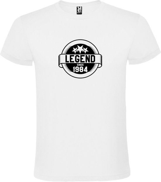 Wit T-Shirt met “Legend sinds 1984 “ Afbeelding Zwart Size XXXXL