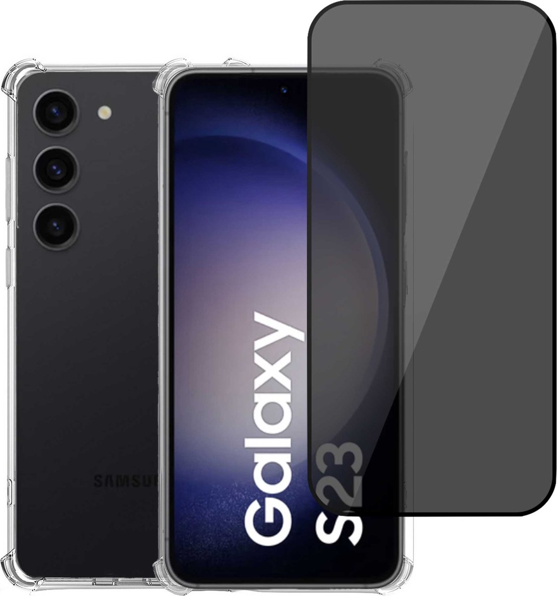 Geschikt voor Samsung S23 Plus Hoesje + Privacy Screenprotector – Privé - Gehard Glas Cover