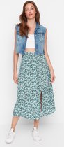 Trendyol Midi Hoge taille A-lijn Groene viscose geweven midi-rok met splitdetail en bloemenpatroon TWOSS20ET0230