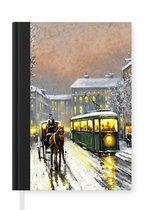 Notitieboek - Schrijfboek - Schilderij - Olieverf - Winter - Tram - Paard - Notitieboekje klein - A5 formaat - Schrijfblok