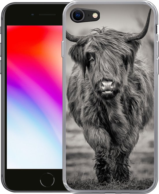 Coque iPhone 7 - Scottish Highlander - Zwart - Wit - Étui de téléphone en Siliconen