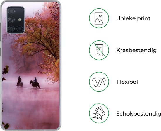 Telefoonhoesje Geschikt voor Samsung Galaxy A51 hoesje - Paarden - Mist - Bos - Siliconen Telefoonhoesje Telefoonhoesje