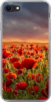 Geschikt voor iPhone SE 2020 hoesje - Zonsondergang bij een veld vol Klaprozen - Siliconen Telefoonhoesje
