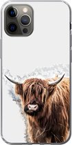 Geschikt voor iPhone 13 Pro hoesje - Schotse hooglander - Verf - Grijs - Siliconen Telefoonhoesje