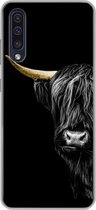 Geschikt voor Samsung Galaxy A50 hoesje - Schotse hooglander - Koeien - Goud - Siliconen Telefoonhoesje