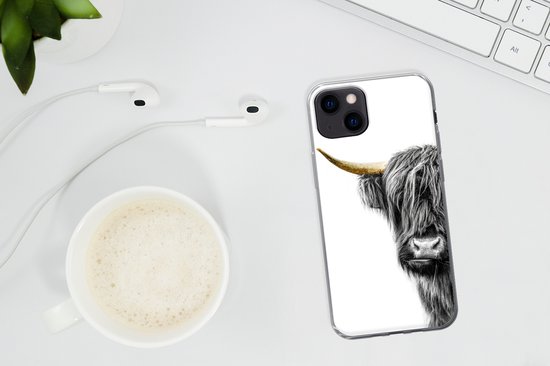Telefoonhoesje Geschikt voor iPhone 13 hoesje - Schotse hooglander - Dieren - Black and gold - Siliconen Telefoonhoesje Telefoonhoesje