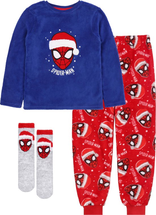 Spiderman MARVEL - Cadeauset: jongenspyjama + sokken, fleece, blauw, rood / 116