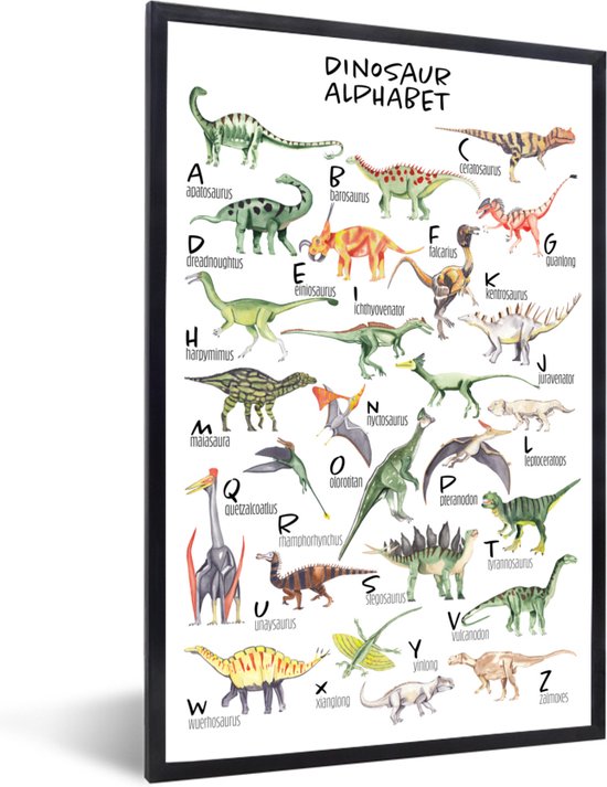 Poster in fotolijst kinderen - Alfabet - Dinosaurus - Jongens - Meisjes - Kinderen - Educatief - Muurdecoratie kinderkamer - 40x60 cm - Poster kinderkamer - Poster dinosaurus