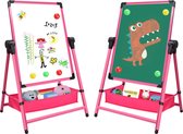 Dubbelzijdig tekenbord voor kinderen - in hoogte verstelbaar en 360° draaibaar - -magnetisch tekenbord -roze
