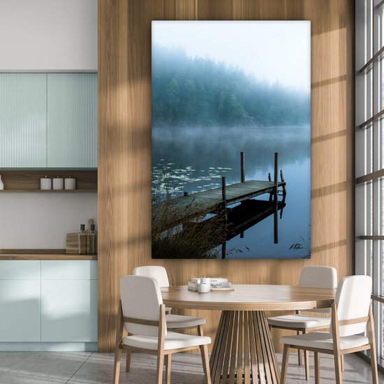 Peinture sur toile - Nature - Lac - Forêt - Brouillard - Photo sur toile - 120x180 cm - Canvasdoek - Décoration murale salon