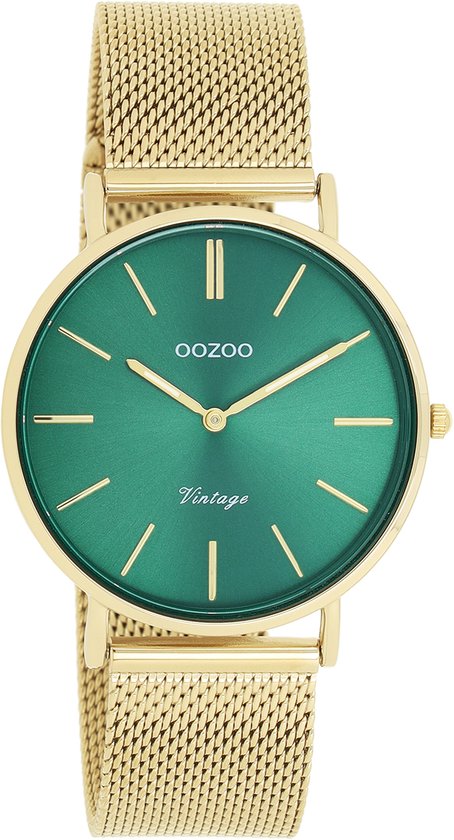 OOZOO Vintage series - Goudkleurige horloge met goudkleurige metalen mesh armband - C20295