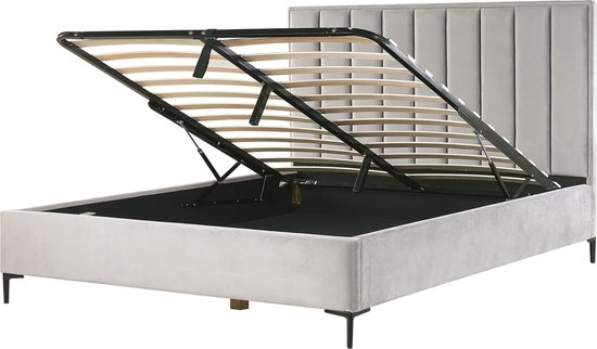 SEZANNE - Bed met opbergruimte - Lichtgrijs - 180 x 200 cm - Fluweel