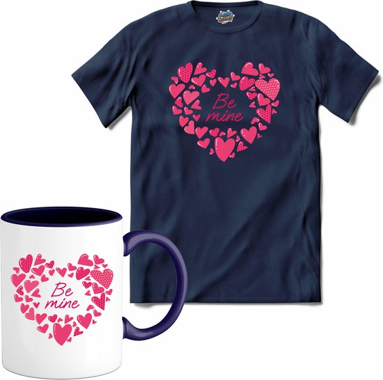 Be Mine | Valentijn - Valentijnsdag - Cadeau - Kado - T-Shirt met mok - Unisex - Navy Blue - Maat S
