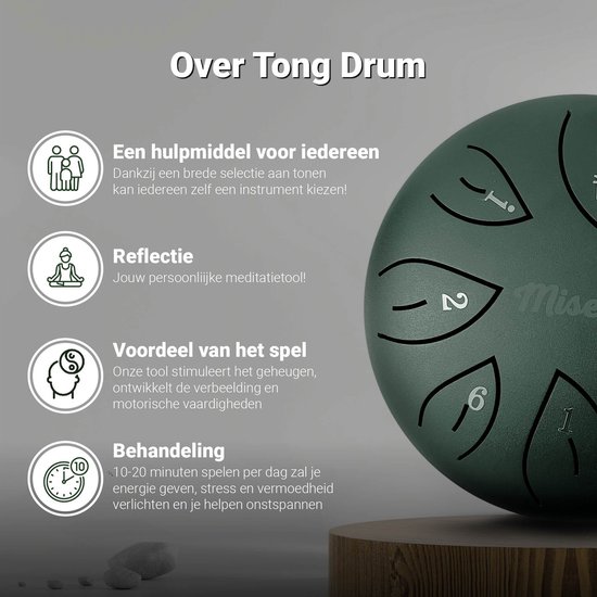 Miseru Handpan Groen - 6 IN 1 DEAL - Tonguedrum - Drum met Muziekboek - Klankschaal - Lotus drum - Steel Tonguedrum - Muziektherapie -16 cm van Merkloos — afbeelding 4