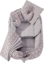 5 Elements Baby Cocoon 100 x 60 x 15 cm 100% Cotton Baby Nest Medi Partners Cot Reducer Pillow Cover Removable Insert (Grey Minky Stars)