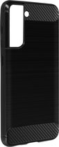 Geschikt voor Samsung Galaxy S21 FE Versterkt Soft Case met geborsteld effect zwart