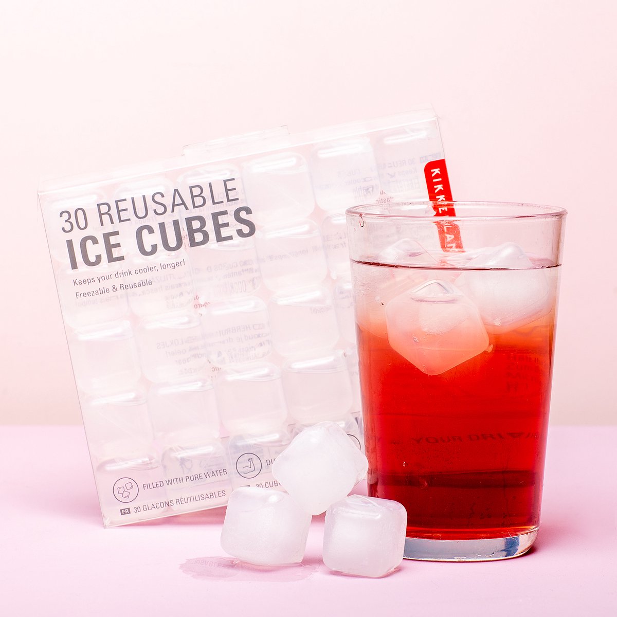 Kikkerland Reusable Plastic Ice Cubes - 30 Piece Set For Drinks That Won't Water Them Down
