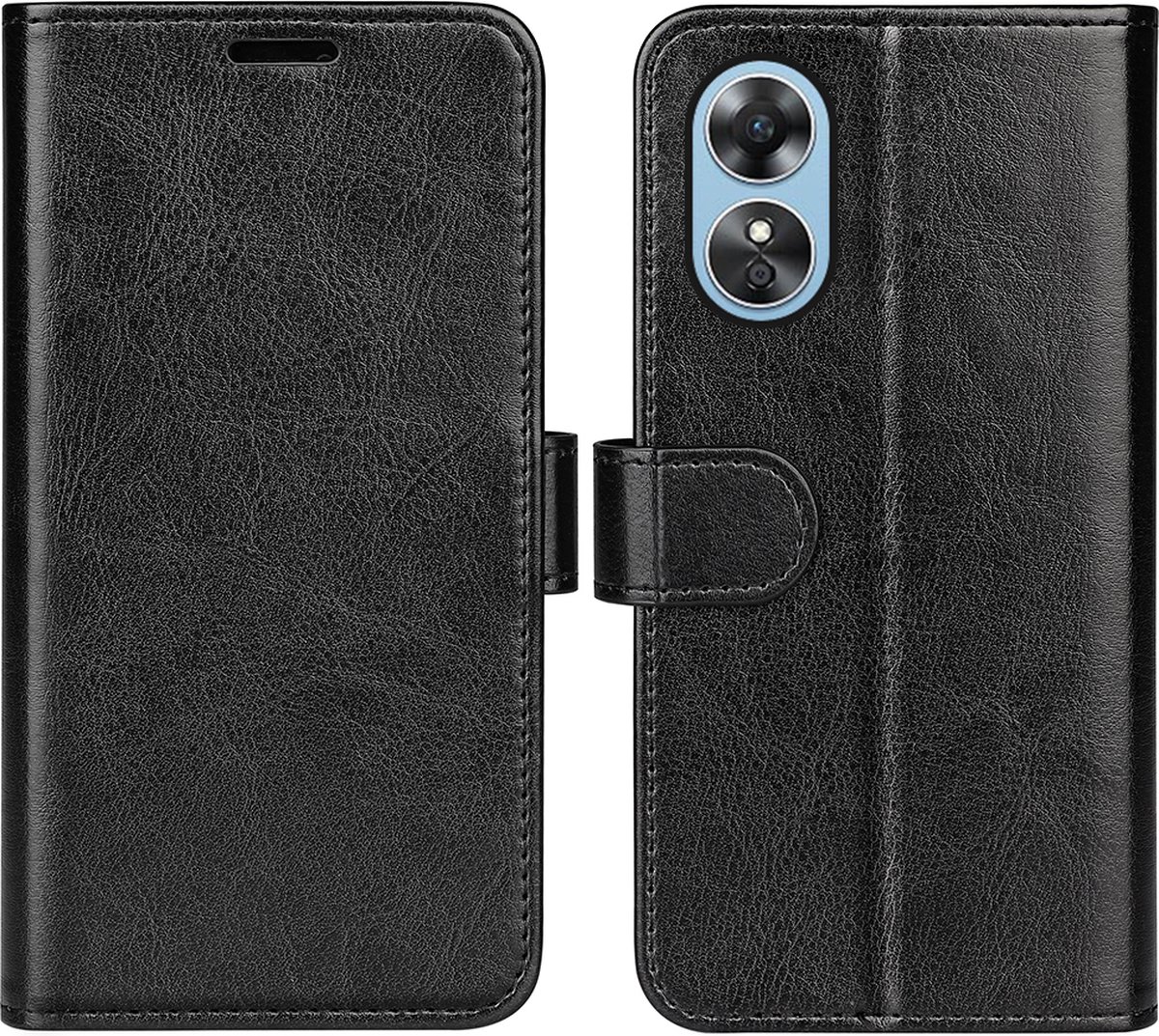 MobyDefend Hoesje - Geschikt voor Oppo A17 - Wallet Book Case (Sluiting Achterkant) - Zwart