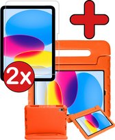 Hoes Geschikt voor iPad 2022 Hoes Kinder Hoesje Kids Case Cover Kidsproof Met 2x Screenprotector - Hoesje Geschikt voor iPad 10 Hoesje Kinder Hoesje - Oranje