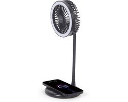 3-in-1 tafelventilator met draadloze telefoonlader en LED verlichting