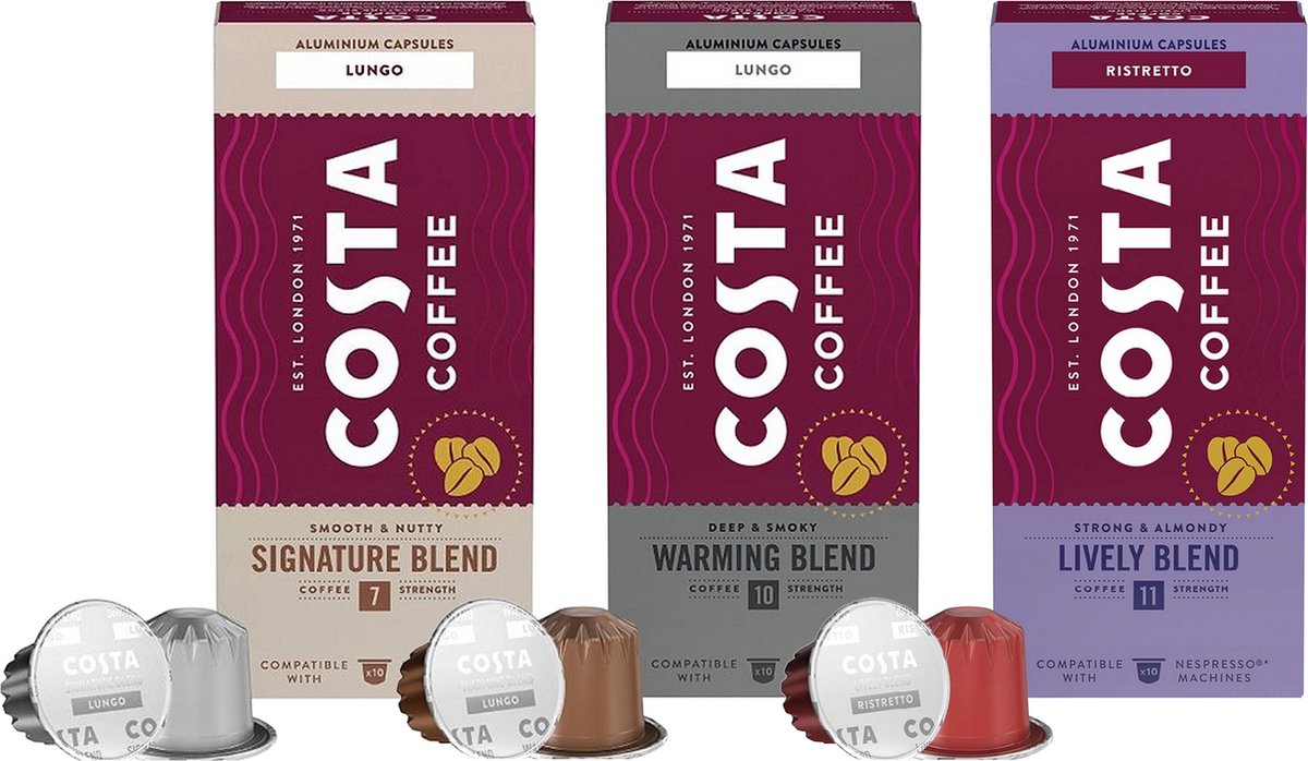 30 capsules COSTA Coffee - Signature Blend, The Warming Blend, Lively Blend