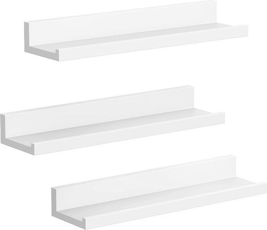 MIRA Home Wandplank - Set van 3 - Wit - hout - 44x17x17