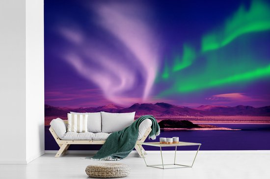 Behang - Fotobehang Noorderlicht - Sneeuw - Natuur - Breedte 360 cm x hoogte 240 cm