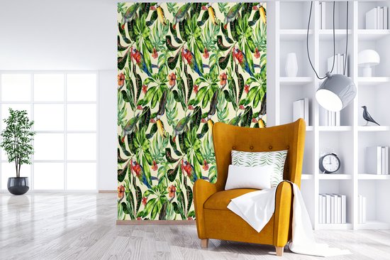 Papier peint - Papiers Papier peint photo Fleurs - Hibiscus - Vogel - Motif - Largeur 155 cm x Hauteur 240 cm