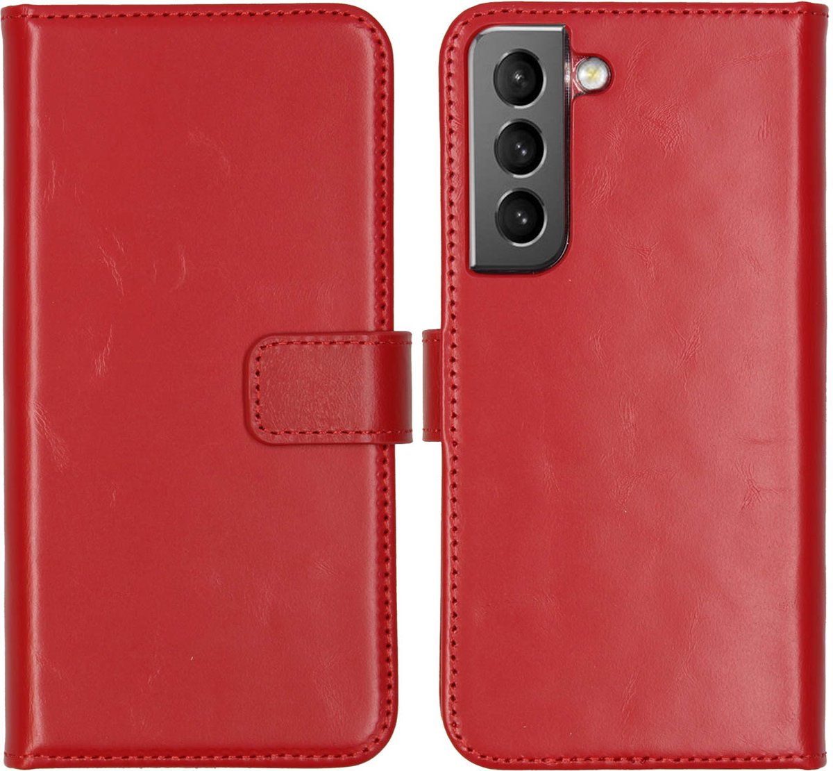Selencia Hoesje Geschikt voor Samsung Galaxy S22 Hoesje Met Pasjeshouder - Selencia Echt Lederen Bookcase - Rood