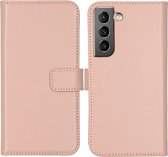 Selencia Hoesje Geschikt voor Samsung Galaxy S22 Hoesje Met Pasjeshouder - Selencia Echt Lederen Bookcase - roze