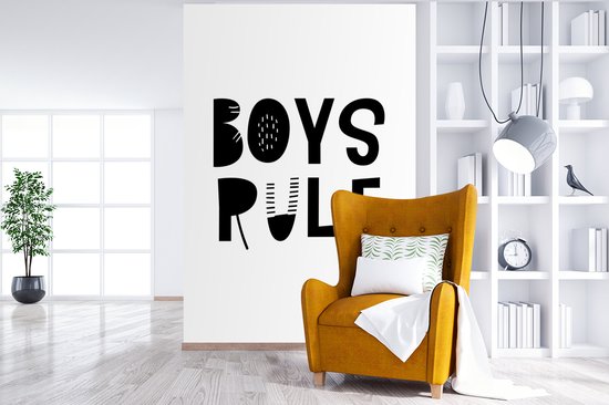 Illustration pour enfants avec une citation 'Boys rule' sur fond blanc 200x300 cm