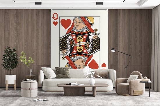 Papier peint photo peint Cartes à jouer - Illustration reine des coeurs carte à jouer largeur 190 cm x hauteur 260 cm - Tirage photo sur papier peint vinyl (disponible en 7 formats) - chambre/séjour/bureau