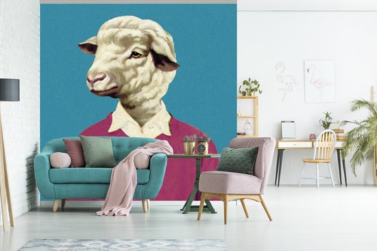 Papier peint Papier peint photo en vinyle - Homme absurde à tête de mouton largeur 280 cm x hauteur 280 cm - Tirage photo sur papier peint (disponible en 7 tailles)