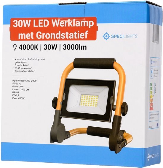 Specilights 30W LED Bouwlamp met grondstatief - 3 kabel met stekker... | bol.com