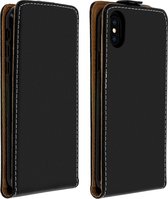 Geschikt voor Apple iPhone X / XS Vertical Flip Case met Kaarthouder Paardenleer Effect zwart