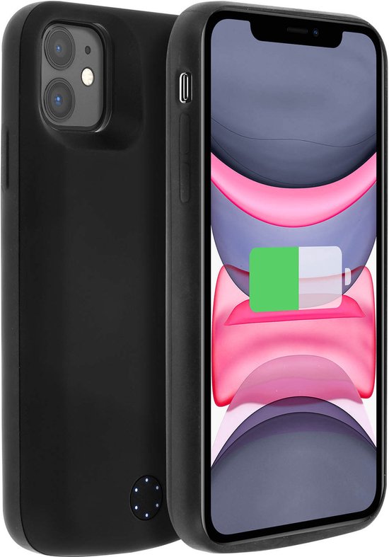Hoes Geschikt voor Apple iPhone 11 2in1 Bescherming+Batterij 6000mAh Softtouch Zwart bol