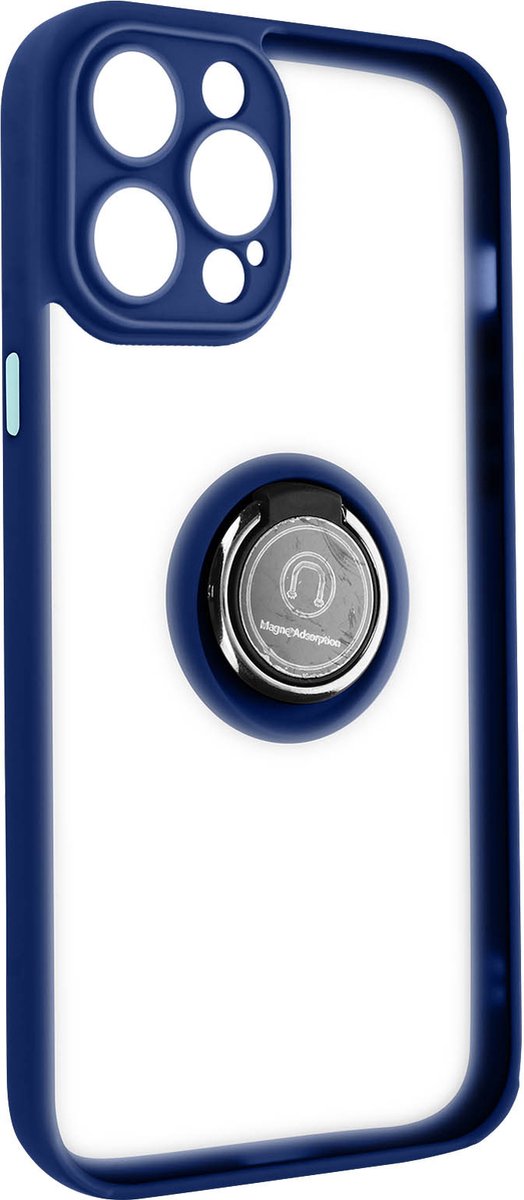 Geschikt voor Apple iPhone 14 Pro Max Bi-materiaal Case Ring Video-Ondersteuning blauw