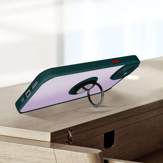 Convient pour Apple iPhone 14 Coque bi-matière Ring Video Support vert