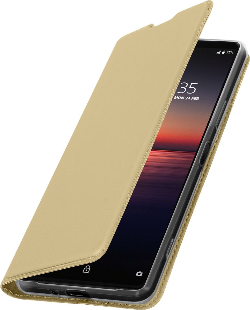 Geschikt voor Sony Xperia 1 2 Cover Kaarthouder Videostandaard Dux Ducis goud