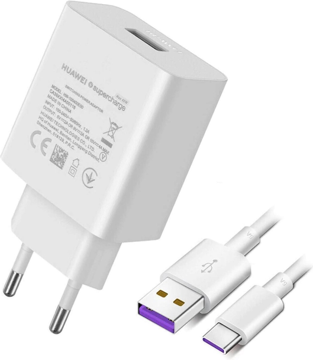 SuperCharge USB Wall Charger 40W Quick Charge met Huawei USB-C Kabel Wit