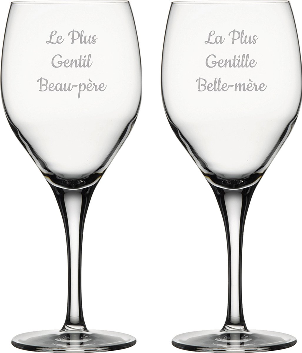 Witte wijnglas gegraveerd - 34cl - Le Plus Gentil Beau-père & La Plus Gentille Belle-mère