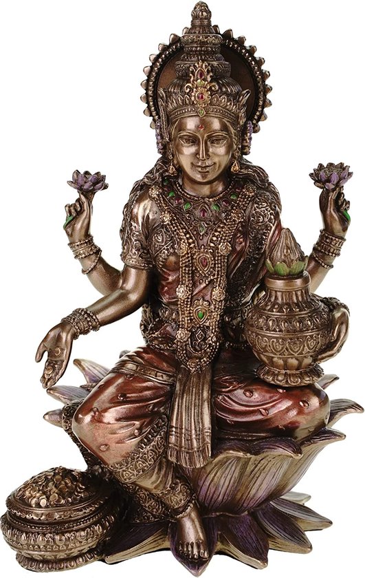 Veronese Design - Lakshmi Hindoeïstische Godin - Zeer Mooi Beeld - Veel Details - (hxbxd) ca. 18cm x 13cm X 10cm