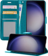 Hoesje Geschikt voor Samsung S23 Ultra Hoesje Book Case Hoes Portemonnee Cover Walletcase - Hoes Geschikt voor Samsung Galaxy S23 Ultra Hoes Bookcase Hoesje - Turquoise
