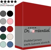 Droomtextiel Dubbel Jersey Hoeslaken Rood Lits-Jumeaux 180x200 cm - 100% Katoen - Hoge Hoek - Heerlijk Zacht - Strijkvrij - Rondom elastiek - Stretch - Dubbel Dikke Kwaliteit