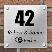 Plaque signalétique porte d'entrée Maison - Enseigne - Nom et numéro de maison - 15 x 15 cm - Aluminium brossé - Patte de chien