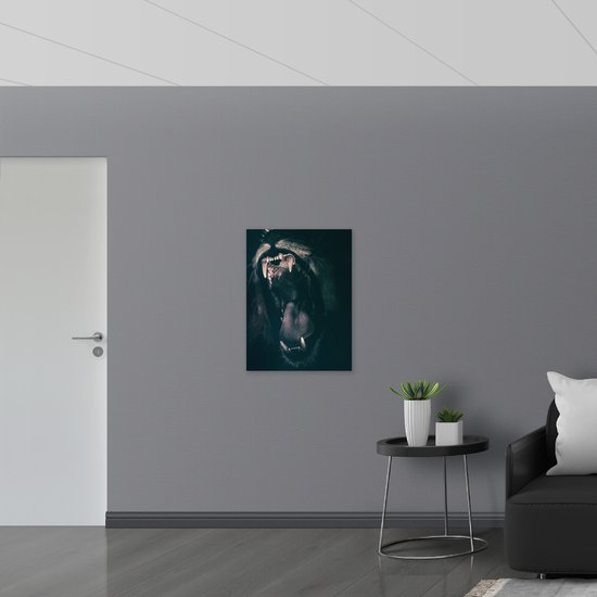 WallClassics - Panneau en mousse PVC - Gueule ouverte d'un lion - Photo 60x80 cm sur panneau en mousse PVC