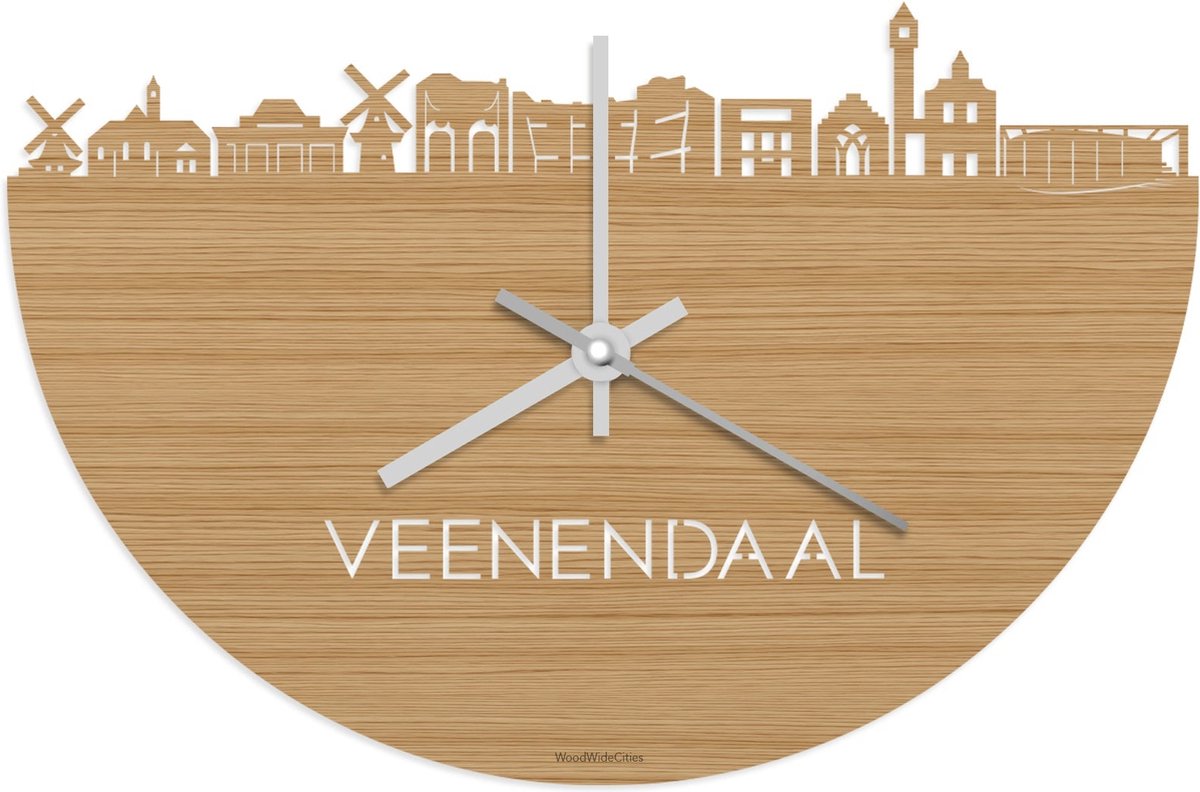 Skyline Klok Veenendaal Bamboe hout - Ø 40 cm - Stil uurwerk - Wanddecoratie - Meer steden beschikbaar - Woonkamer idee - Woondecoratie - City Art - Steden kunst - Cadeau voor hem - Cadeau voor haar - Jubileum - Trouwerij - Housewarming -