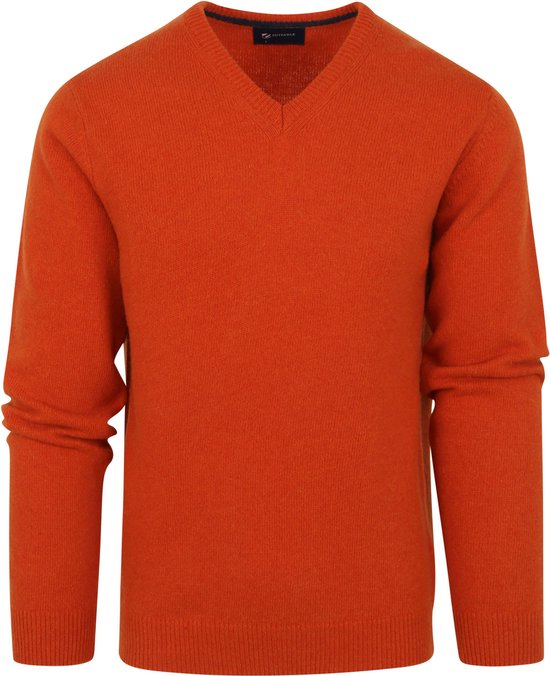 Suitable - Pullover Wol V-Hals Oranje - Modern-fit
