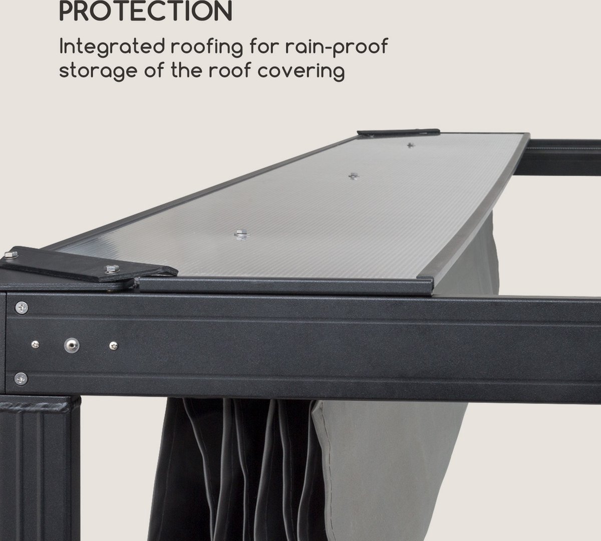 Vervangend dak voor paviljoen, 3 x 4 meter, waterdicht materiaal: Panama PCV Soft 370g/m² extra sterk model 5 (antraciet